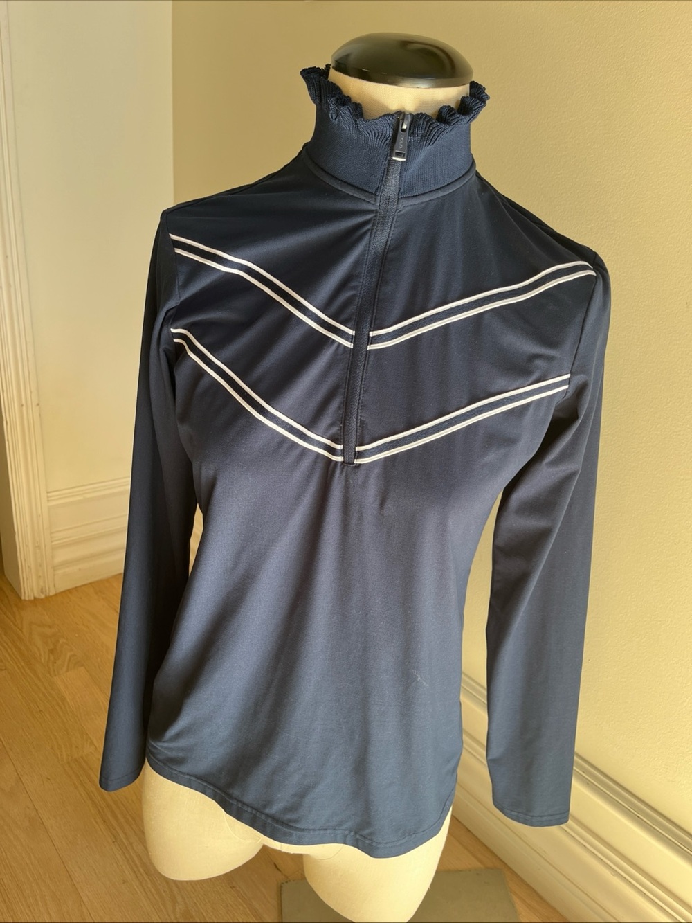 Women’s Golf 3/4 zip pull over Navy Long Sleeve Mock Neck Top